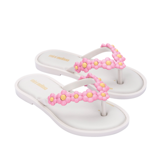 Mini Melissa Spring Flip Flops - White / Pink, Grendene, cf-size-11, cf-size-12, cf-size-3, cf-type-sandal, cf-vendor-grendene, Flower Flip Flop, Grendene, Grendene Mini Melissa, Grendene Sho