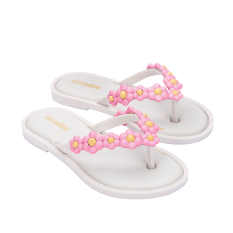 Mini Melissa Spring Flip Flops - White / Pink, Grendene, cf-size-11, cf-size-12, cf-size-3, cf-type-sandal, cf-vendor-grendene, Flower Flip Flop, Grendene, Grendene Mini Melissa, Grendene Sho