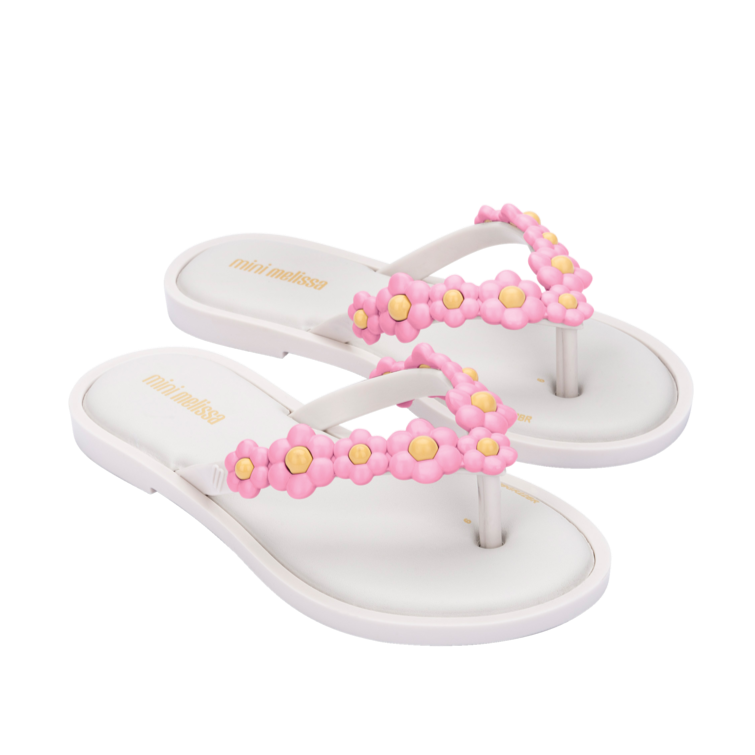 Mini Melissa Spring Flip Flops White Pink
