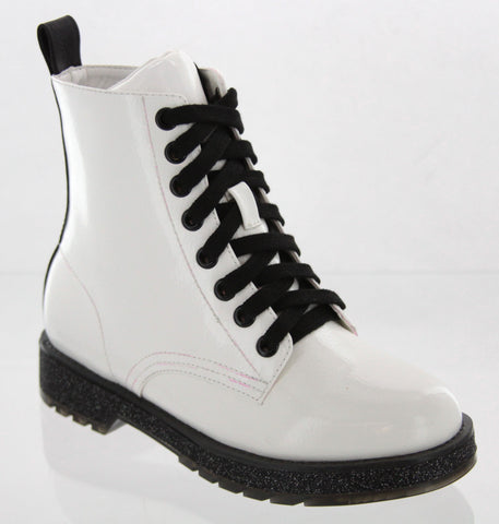 MIA Kids Giuletta Boot - White, MIA Shoes, cf-size-3, cf-size-4, cf-type-boot, cf-vendor-mia-shoes, Combat Boot, JAN23, MIA, Mia Boot, Mia Kids, Mia Kids Shoes, Mia Shoes, Patent Leather Boot