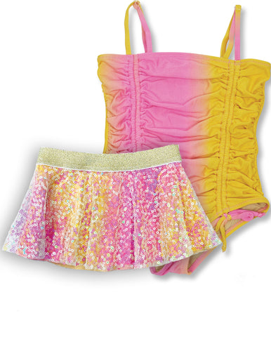 Shade Critters Ribbed 1PC Swimsuit w/Daisy Paillette Skirt - Creamsicle Ombre, Shade Critters, Bathing Suit, cf-size-3t, cf-size-4t, cf-type-swimwear, cf-vendor-shade-critters, Creamsicle Omb