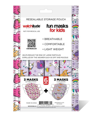 Kids Disposable Masks - Butterfly Picnic / Club Unicorn, Watchitude, Butterfly Picnic / Club Unicorn, Butterfly Picnic / Club Unicorn Disposable Masks, Child Face Mask, Child Face MAskCute Ki