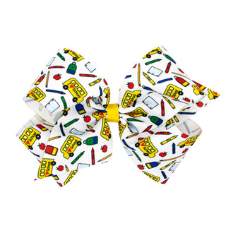 Back To School Bus Printed Grosgrain Hair Bow on Clippie, Wee Ones, Alligator Clip, Alligator Clip Hair Bow, Back To School, Clippie, Clippie Hair Bow, CM22, Hair Bow, Hair Bow on Clippie, Ha