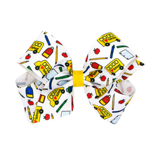 Back To School Bus Printed Grosgrain Hair Bow on Clippie, Wee Ones, Alligator Clip, Alligator Clip Hair Bow, Back To School, Clippie, Clippie Hair Bow, CM22, Hair Bow, Hair Bow on Clippie, Ha