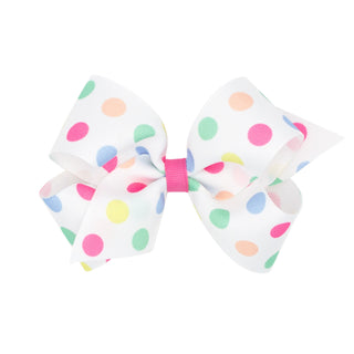 Bright Dot Print Grosgrain Hair Bow on Clippie - 2 Sizes, Wee Ones, Bright Dot Print Grosgrain Hair Bow on Clippie, cf-size-king, cf-type-hair-bow, cf-vendor-wee-ones, Hair Bow, Hair Bow on C