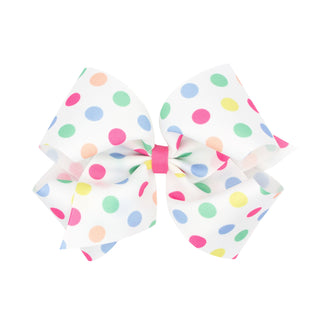 Bright Dot Print Grosgrain Hair Bow on Clippie - 2 Sizes, Wee Ones, Bright Dot Print Grosgrain Hair Bow on Clippie, cf-size-king, cf-type-hair-bow, cf-vendor-wee-ones, Hair Bow, Hair Bow on C