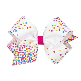 Confetti Print Grosgrain Hair Bow on Clippie - 2 Sizes, Wee Ones, Birthday Girl, Birthday Hair Bow, Bright Confetti Print Grosgrain Bow on Clippie, cf-size-king, cf-type-hair-bow, cf-vendor-w
