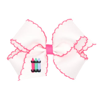 Crayon Embroidered Hot Pink Moonstitch Grosgrain Hair Bow on Clippie, Wee Ones, ABC Red Embroidered Moonstitch Grosgrain Hair Bow on Clippie, Alligator Clip, Alligator Clip Hair Bow, Back To 
