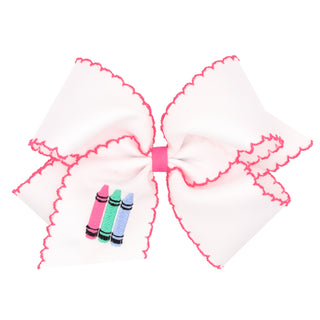 Crayon Embroidered Hot Pink Moonstitch Grosgrain Hair Bow on Clippie, Wee Ones, ABC Red Embroidered Moonstitch Grosgrain Hair Bow on Clippie, Alligator Clip, Alligator Clip Hair Bow, Back To 