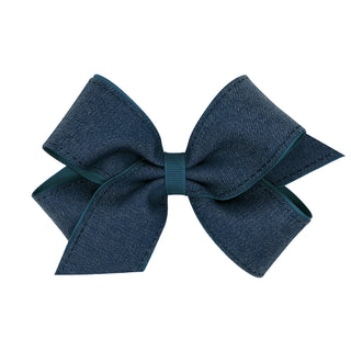 Denim Colored Denim Hair Bow on Clippie, Wee Ones, Alligator Clip, Alligator Clip Hair Bow, Clippie, Clippie Hair Bow, Denim Colored Denim Hair Bow on Clippie, Denim Hair Bow, Hair Bow, Hair 