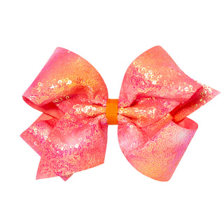 King Iridescent Sequin Ombre Hair Bow on Clippie - 3 Colors, Wee Ones, Alligator Clip, Alligator Clip Hair Bow, cf-size-aqua, cf-size-orange, cf-type-hair-bow, cf-vendor-wee-ones, Clippie, Cl