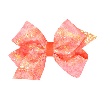 Living Coral Tie Dye Ombre Print Sequin Hair Bow on Clippie, Wee Ones, Alligator Clip, Alligator Clip Hair Bow, cf-size-king, cf-type-hair-bow, cf-vendor-wee-ones, Clippie, Clippie Hair Bow, 