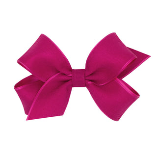Medium Canvas Linen & Satin Overlay Hair Bow on Clippie, Wee Ones, cf-size-azalea, cf-size-brown, cf-size-vapor, cf-type-hair-bow, cf-vendor-wee-ones, Medium Linen & Satin Overlay Hair Bow on