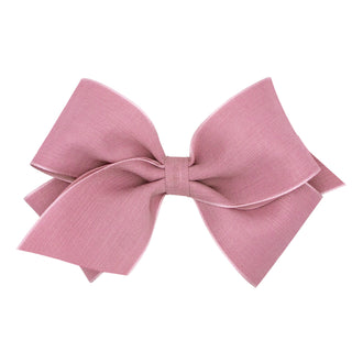 Medium Canvas Linen & Satin Overlay Hair Bow on Clippie, Wee Ones, cf-size-azalea, cf-size-brown, cf-size-vapor, cf-type-hair-bow, cf-vendor-wee-ones, Medium Linen & Satin Overlay Hair Bow on