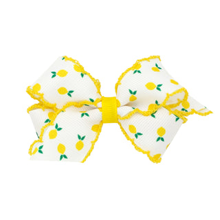 Mini Fruit Print Grosgrain Moonstich Hair Bow on Clippie - 4 Prints, Wee Ones, Alligator Clip, Alligator Clip Hair Bow, Clippie, Clippie Hair Bow, Hair Bow, Hair Bow on Clippie, Hair Bows, Mi
