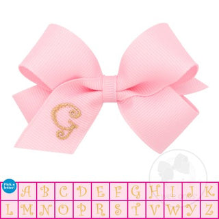 Mini Light Pink w/Metallic Gold Initial Hair Bow on Clippie, Wee Ones, Alligator Clip, Alligator Clip Hair Bow, cf-type-hair-bow, cf-vendor-wee-ones, Clippie, CM22, Grosgrain, Hair Bow, Initi