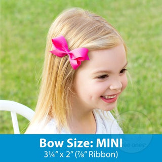 Mini Pink w/Shocking Pink Initial Hair Bow on Clippie, Wee Ones, Alligator Clip, Alligator Clip Hair Bow, cf-type-hair-bow, cf-vendor-wee-ones, Clippie, CM22, Grosgrain, Hair Bow, Initial, In