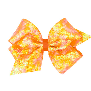 Orange tie-dye ombre sequin hair bow on clippie by Wee Ones, perfect for kids' hairstyles.