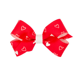Red with White Heart Print Hair Bow on Clippie, Wee Ones, Alligator Clip, Alligator Clip Hair Bow, cf-size-king, cf-size-medium, cf-type-hair-bow, cf-vendor-wee-ones, Clippie, Clippie Hair Bo