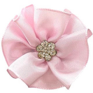 Taffeta Flower w/Crystal Flower on Clippie (8 Colors), Wee Ones, cf-size-brown, cf-size-fruit-punch, cf-size-green, cf-size-light-pink, cf-size-mauve, cf-size-periwinkle, cf-type-hair-bow, cf
