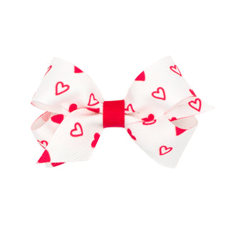 White with Red Heart Print Hair Bow on Clippie, Wee Ones, Alligator Clip, Alligator Clip Hair Bow, cf-size-king, cf-size-medium, cf-size-mini, cf-type-hair-bow, cf-vendor-wee-ones, Clippie, C