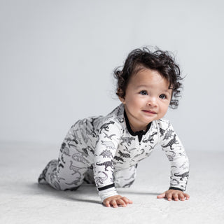 Peregrine Kidswear White Dino Footie, Peregrine Kidswear, CM22, Dino, Dinosaur, Footed Sleeper, Footie, Peregrine, Peregrine Dino, Peregrine Dinosaur, Peregrine Footed Sleeper, Peregrine Foot