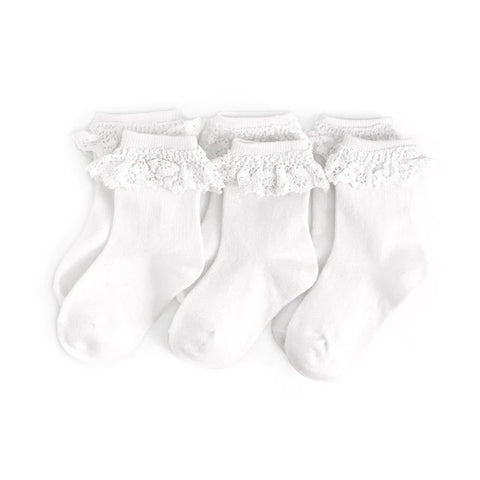 Little Stocking Co Lace Midi Sock Set (3 Pair) - White, Little Stocking Co, 3 Pack Socks, cf-size-0-6-months, cf-size-1-5-3y, cf-size-4-6y, cf-size-6-18-months, cf-size-7-10y, cf-type-ruffle-