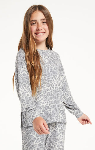 Z Supply Girls Carson Leopard LS Top - Heather Grey, Z Supply, CM22, Heather Grey, JAN23, Top, Tween Girl, tween girls, Tween Girls Clothing, Z Supply, Z Supply Girls, Z Supply Girls Carson L