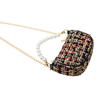 Zomi Gems Tweed Pearl Clutch Bag - Black, Zomi Gems, Handbag, Purse, Tiny Treats, Tweed Clutch, Tweed Handbag, Zomi Gems, Zomi Gems Handbag, Zomi Gems Purse, Zomi Gems Tweed Pearl Clutch Bag,