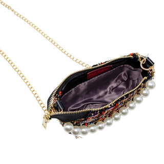 Zomi Gems Tweed Pearl Clutch Bag - Black, Zomi Gems, Handbag, Purse, Tiny Treats, Tweed Clutch, Tweed Handbag, Zomi Gems, Zomi Gems Handbag, Zomi Gems Purse, Zomi Gems Tweed Pearl Clutch Bag,