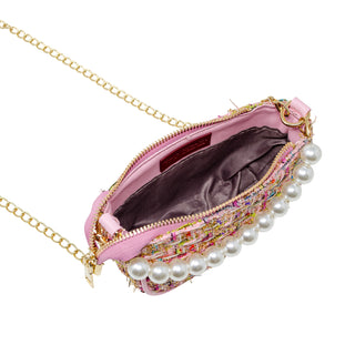 Zomi Gems Tweed Pearl Clutch Bag - Pink, Zomi Gems, Handbag, Pink, Purse, Tiny Treats, Tweed Clutch, Tweed Handbag, Zomi Gems, Zomi Gems Handbag, Zomi Gems Purse, Zomi Gems Tweed Pearl Clutch
