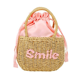 Zomi Gems Wicker Basket "Smile" Bag - Pink, Zomi Gems, cf-type-handbags, cf-vendor-zomi-gems, Easter, Easter Basket, Easter Basket Ideas, Handbag, pink, Purse, Tiny Treats, Zomi Gems, Zomi Ge
