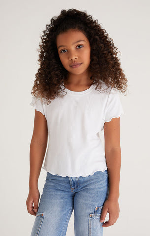 Z Supply Girls Kimberly Ribbed Top - White, Z Supply, cf-size-large-12-14, cf-type-tee, cf-vendor-z-supply, JAN23, Top, Tween Girl, tween girls, Tween Girls Clothing, White, Z Supply, Z Suppl